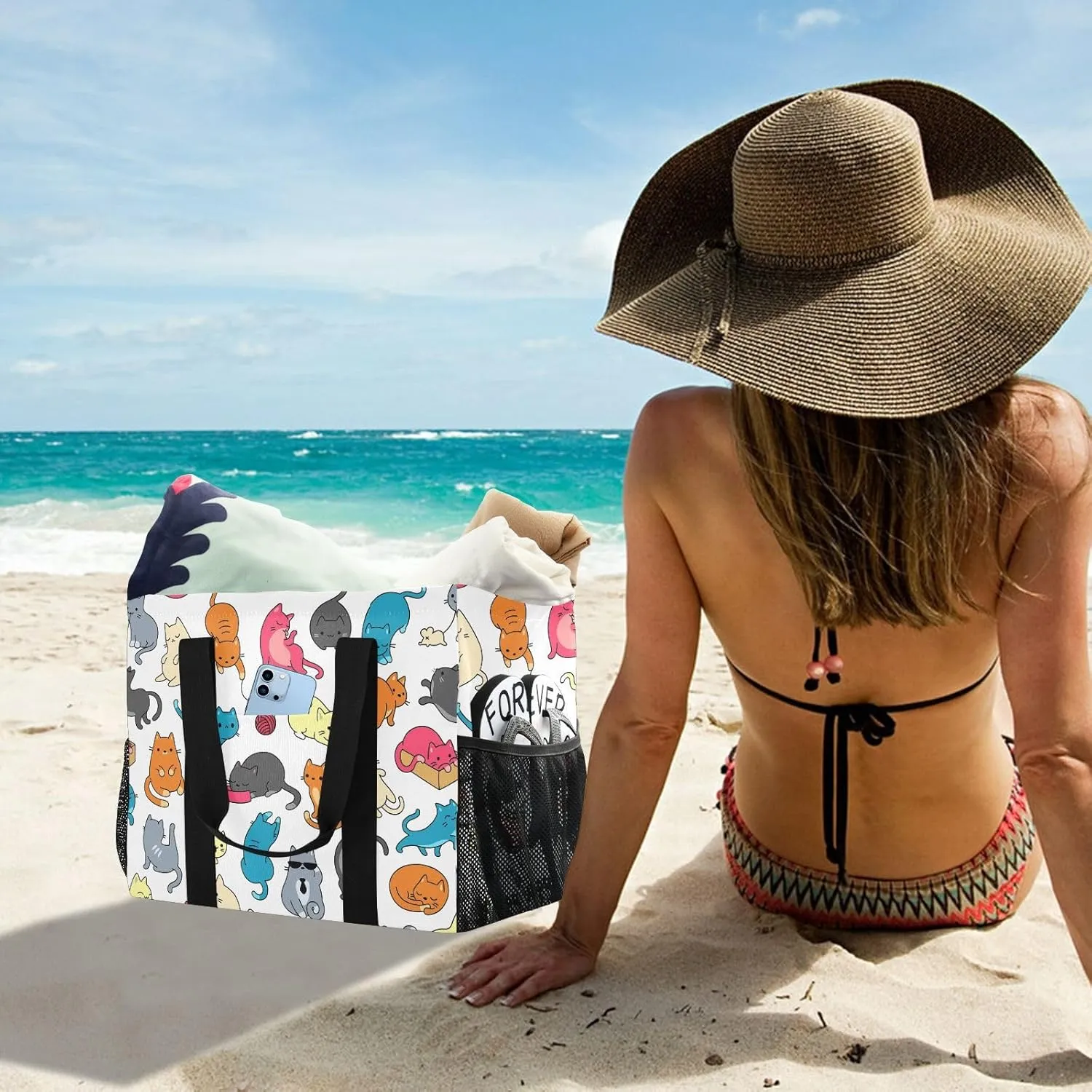 Foldable Grocery Reusable Tote Grocery Bag, Travel Canvas Shoulder Bags, Large Casual Laundry Pool Beach Bag