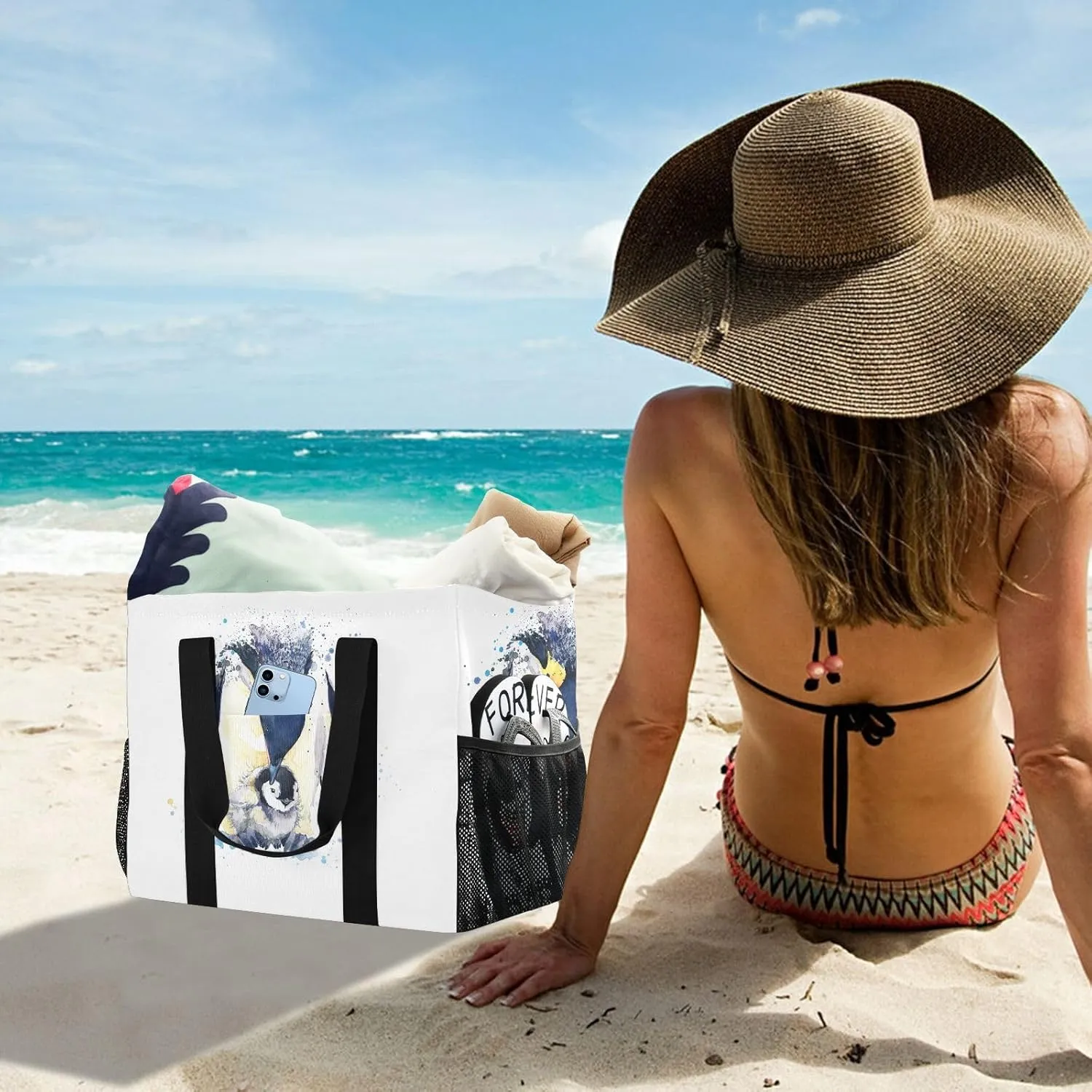 Foldable Grocery Reusable Tote Grocery Bag, Travel Canvas Shoulder Bags, Large Casual Laundry Pool Beach Bag