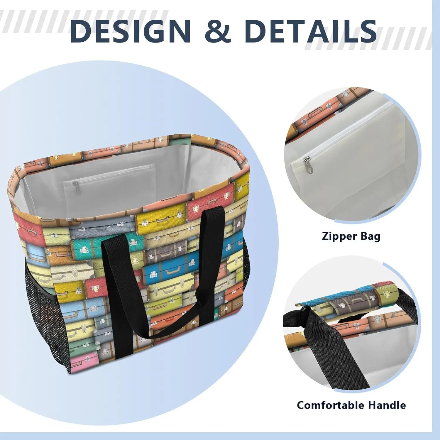 Foldable Grocery Reusable Tote Grocery Bag, Travel Canvas Shoulder Bags, Large Casual Laundry Pool Beach Bag