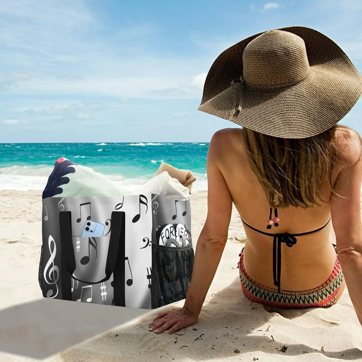Foldable Grocery Reusable Tote Grocery Bag, Travel Canvas Shoulder Bags, Large Casual Laundry Pool Beach Bag