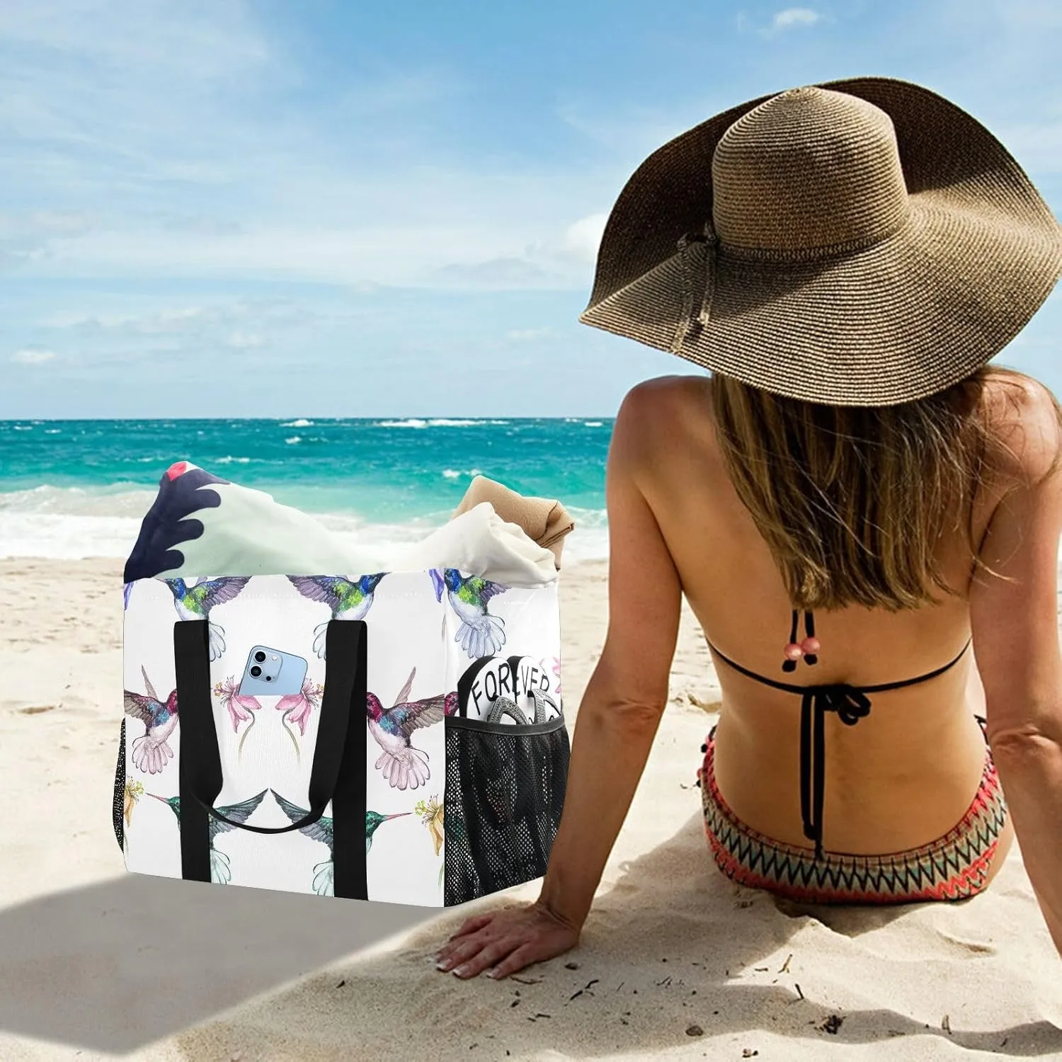 Foldable Grocery Reusable Tote Grocery Bag, Travel Canvas Shoulder Bags, Large Casual Laundry Pool Beach Bag