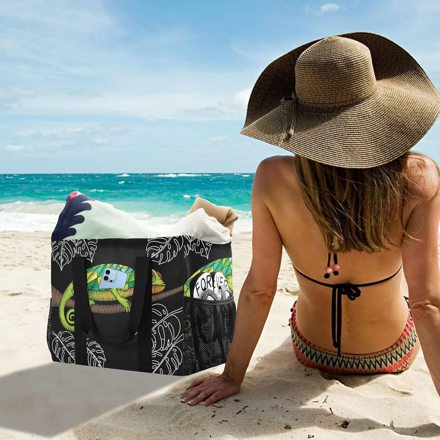 Foldable Grocery Reusable Tote Grocery Bag, Travel Canvas Shoulder Bags, Large Casual Laundry Pool Beach Bag