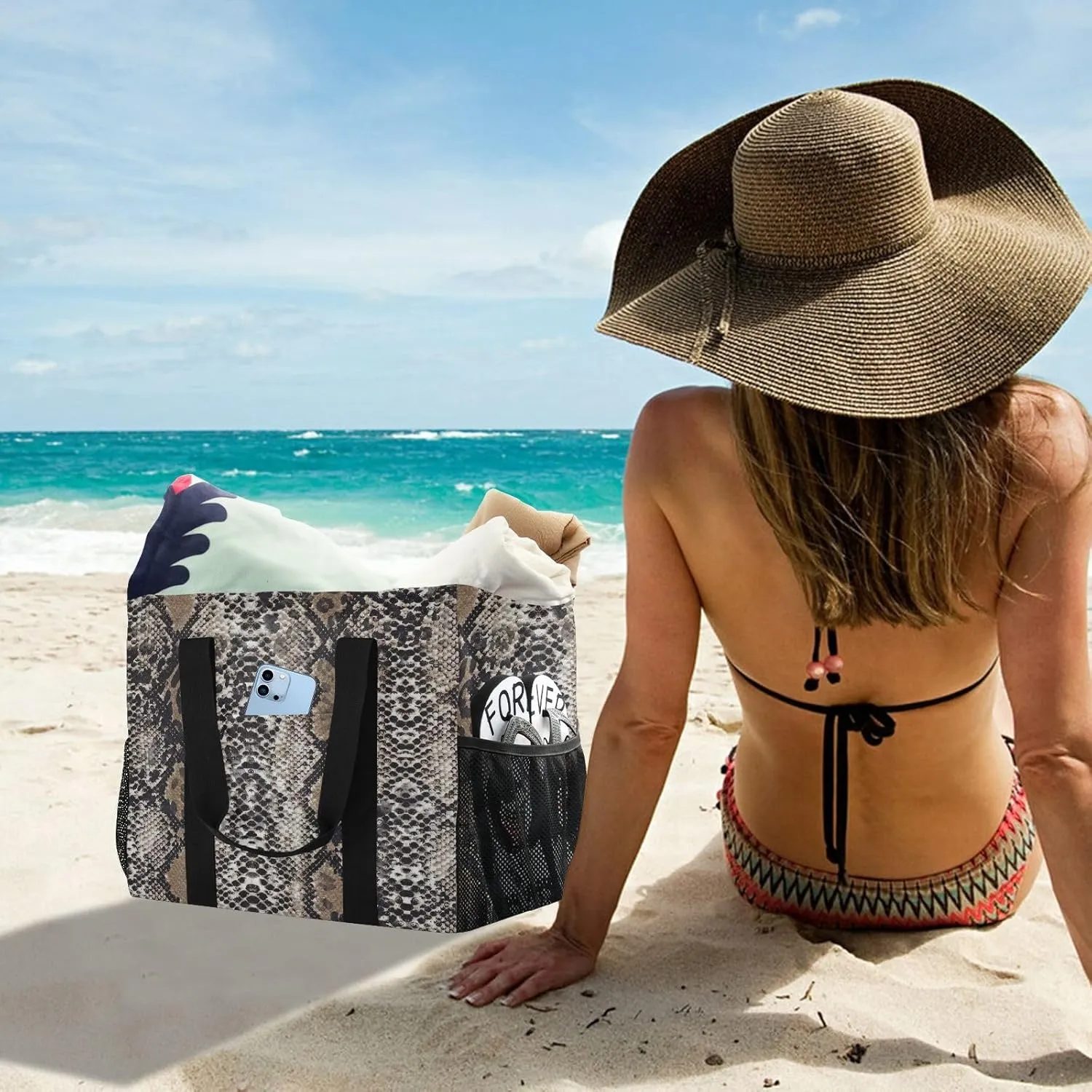 Foldable Grocery Reusable Tote Grocery Bag, Travel Canvas Shoulder Bags, Large Casual Laundry Pool Beach Bag