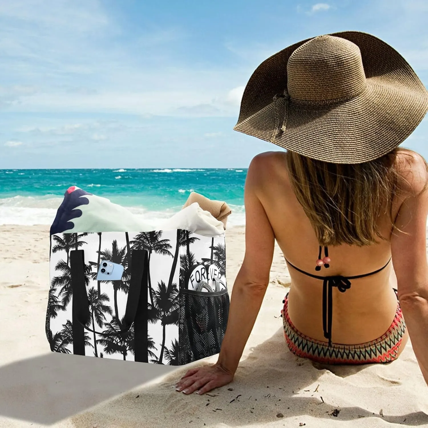 Foldable Grocery Reusable Tote Grocery Bag, Travel Canvas Shoulder Bags, Large Casual Laundry Pool Beach Bag