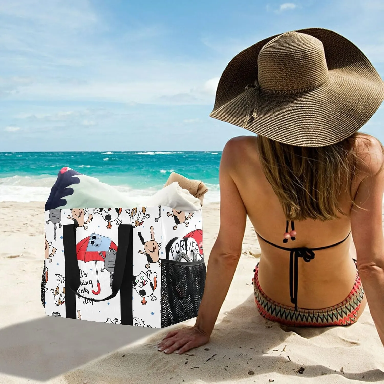 Foldable Grocery Reusable Tote Grocery Bag, Travel Canvas Shoulder Bags, Large Casual Laundry Pool Beach Bag