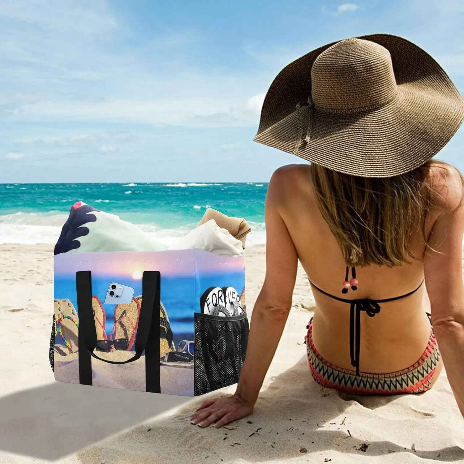 Foldable Grocery Reusable Tote Grocery Bag, Travel Canvas Shoulder Bags, Large Casual Laundry Pool Beach Bag