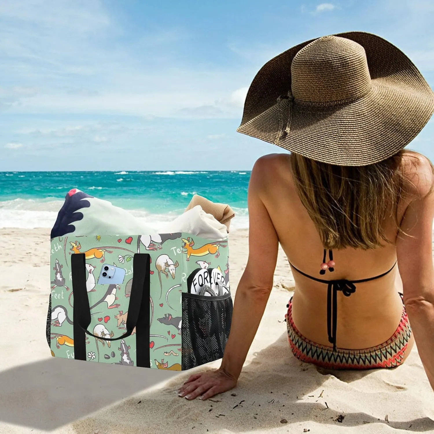 Foldable Grocery Reusable Tote Grocery Bag, Travel Canvas Shoulder Bags, Large Casual Laundry Pool Beach Bag