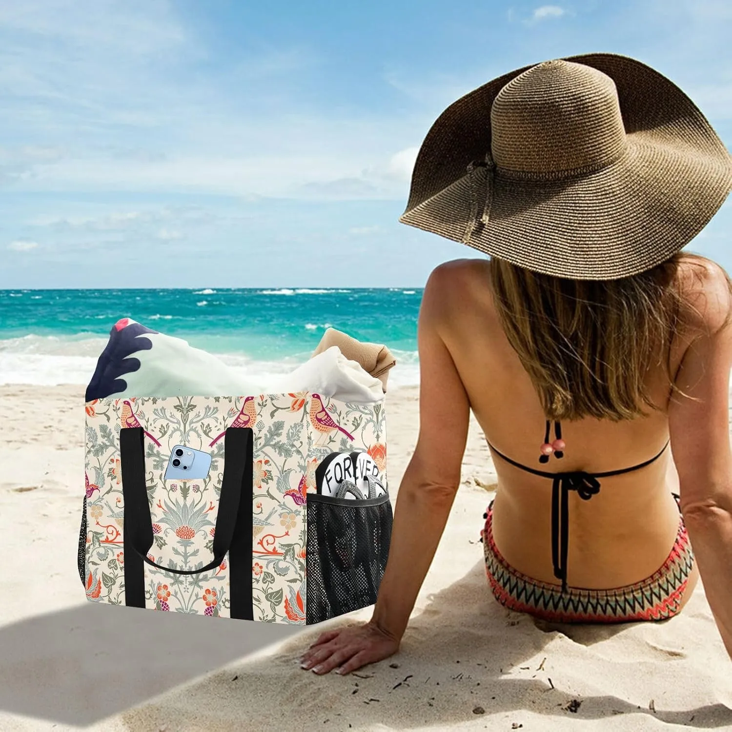 Foldable Grocery Reusable Tote Grocery Bag, Travel Canvas Shoulder Bags, Large Casual Laundry Pool Beach Bag