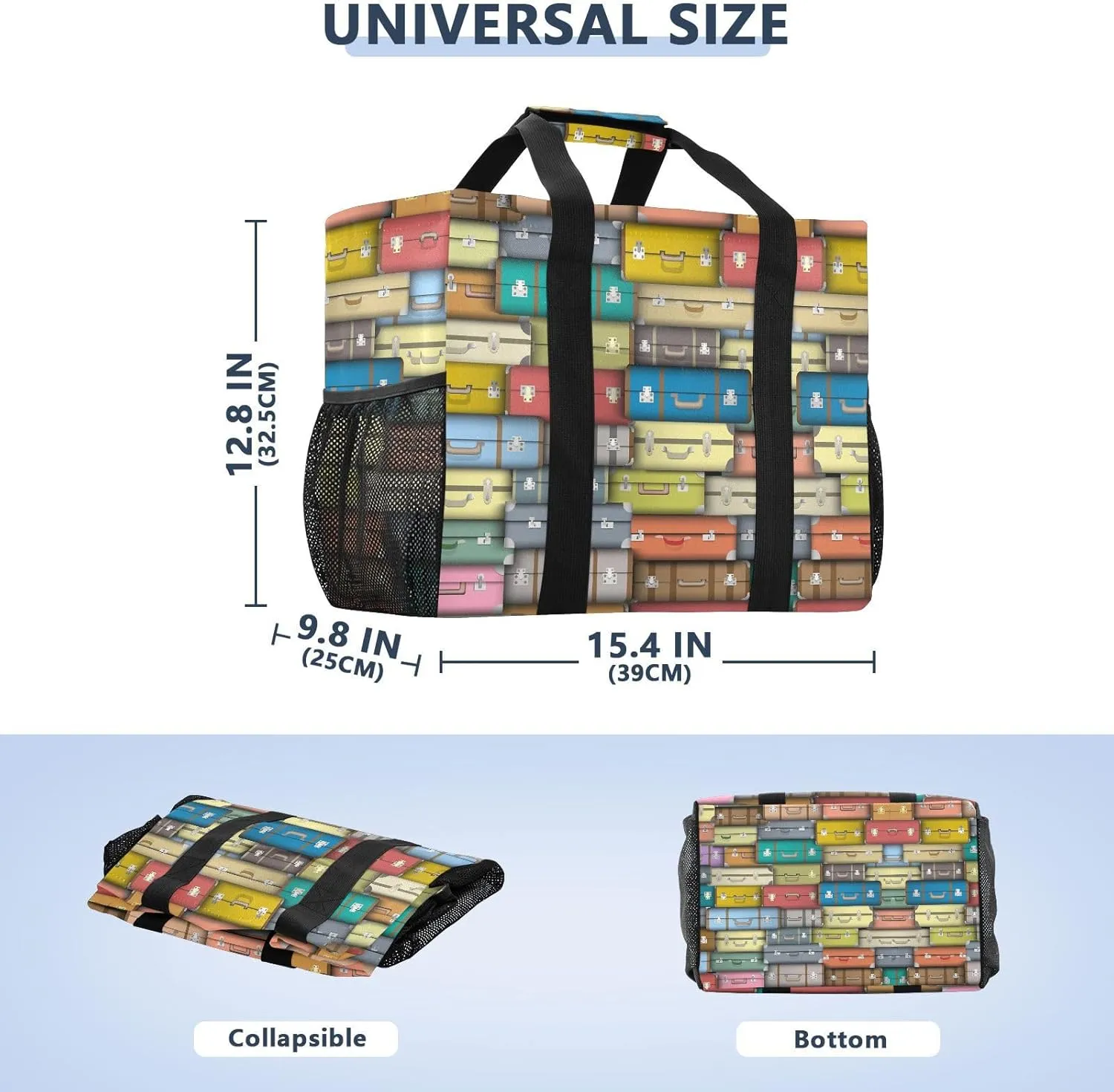 Foldable Grocery Reusable Tote Grocery Bag, Travel Canvas Shoulder Bags, Large Casual Laundry Pool Beach Bag