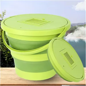 Foldable Pail Bucket,Collapsible Plastic Bucket with Lid and Handle,Folding Round Tub Portable Fishing Water Pail for Hiking,Backpacking,Camping,Outdoor Survival (Color : Green, Size : 15l)