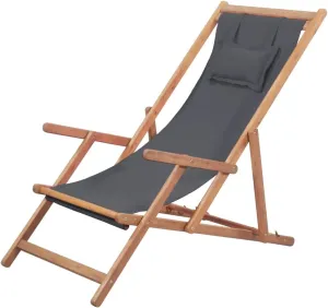 Folding Beach Chair with Fabric Seat and Eucalyptus Wooden Frame, Adjustable Recline and Easy Portability, Gray