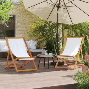 Folding Beach Chairs 2 pcs Cream White Fabric Outdoor Chairs Balcony Chair Deck Chairs for Gardens, courtyards