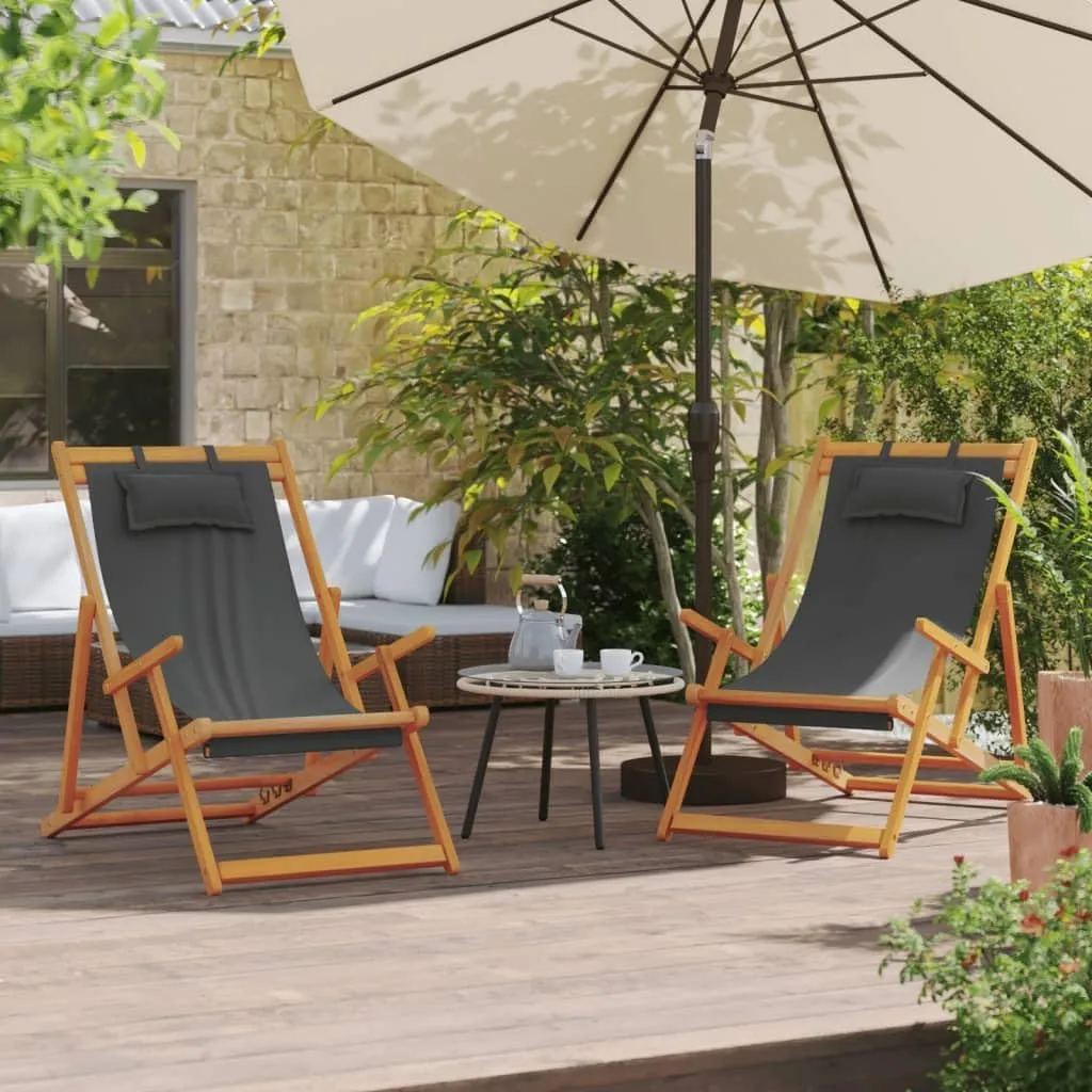 Folding Beach Chairs 2 pcs Gray Fabric Patio Seating