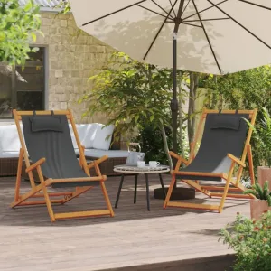 Folding Beach Chairs 2 pcs Gray Fabric Patio Seating