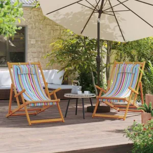 Folding Beach Chairs 2 pcs Multicolor Fabric Patio Seating
