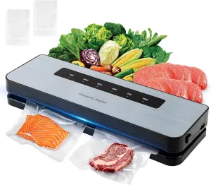 Food Sealer Vacuum Sealer Powerful 65KPa Suction Power Moist Dry Mode Automatic Food Sealer with 10 Bags for Compact Food Storage