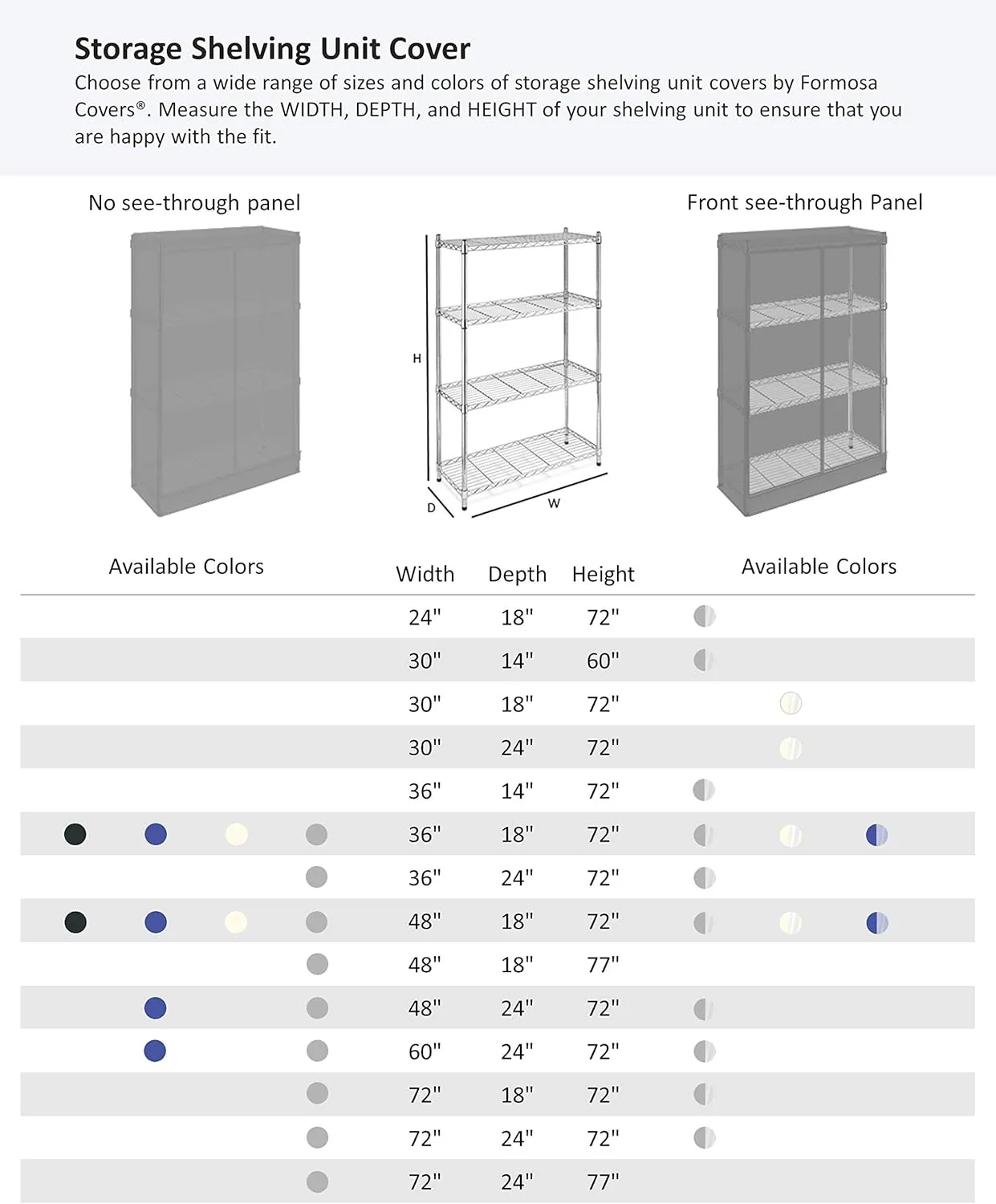 Formosa Premium Clear Wire Shelf Cover - Heavy-Duty Storage Solution (48'Wx18'Dx72'H) - Waterproof PVC, Water/Dust Resistant Fabric, Multi Zipper