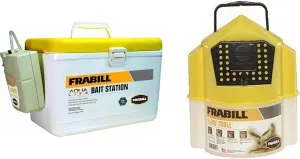 Frabill 8-Quart Bait Cooler with Aerator and 6-Quart Yellow/White Flow Troll Bait Container Bundle