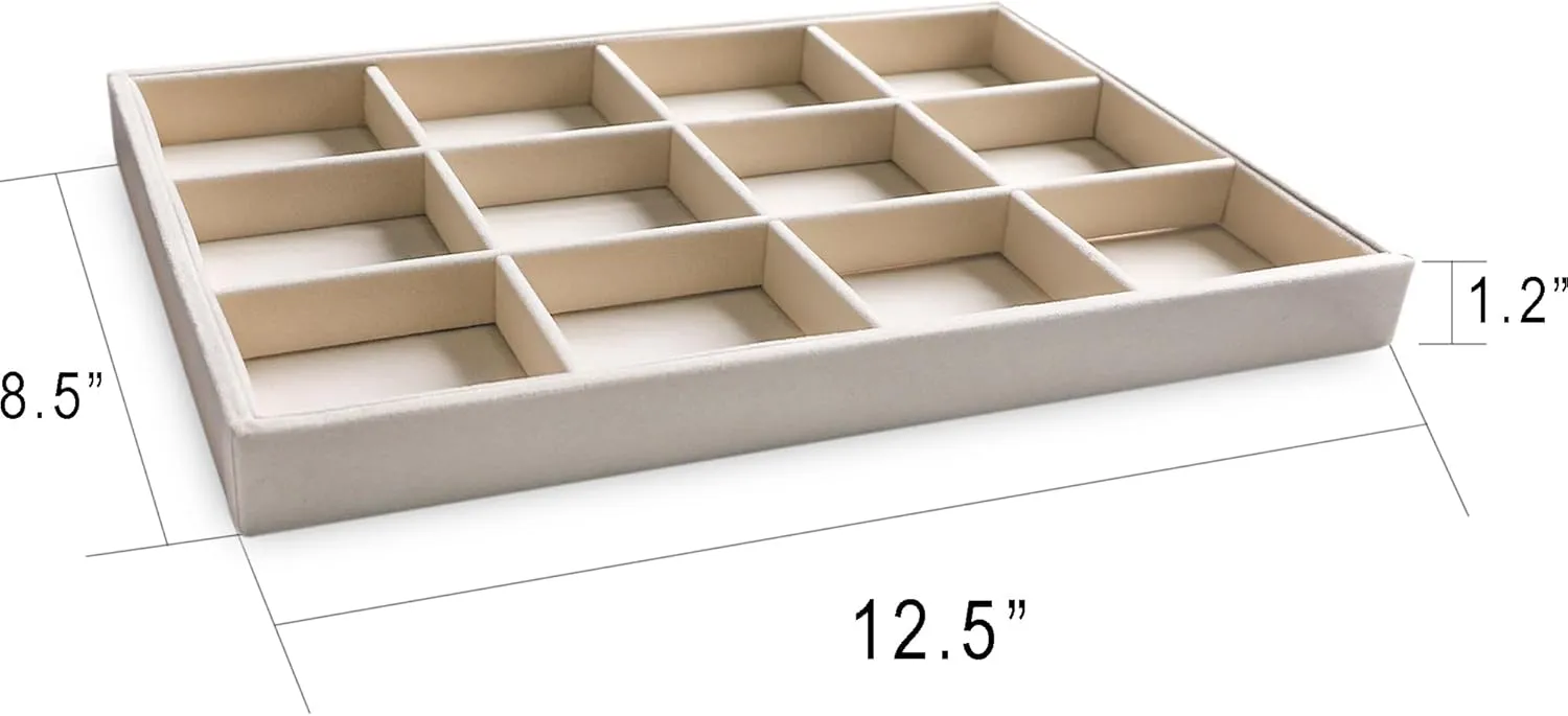 Frebeauty Stackable Velvet Jewelry Organizer Trays for Drawers Inserts Jewelry Storage Tray Display Case Earrings Bracelets Necklace Rings Accessories Trays for Women Girls(Set of 4)（Beige)