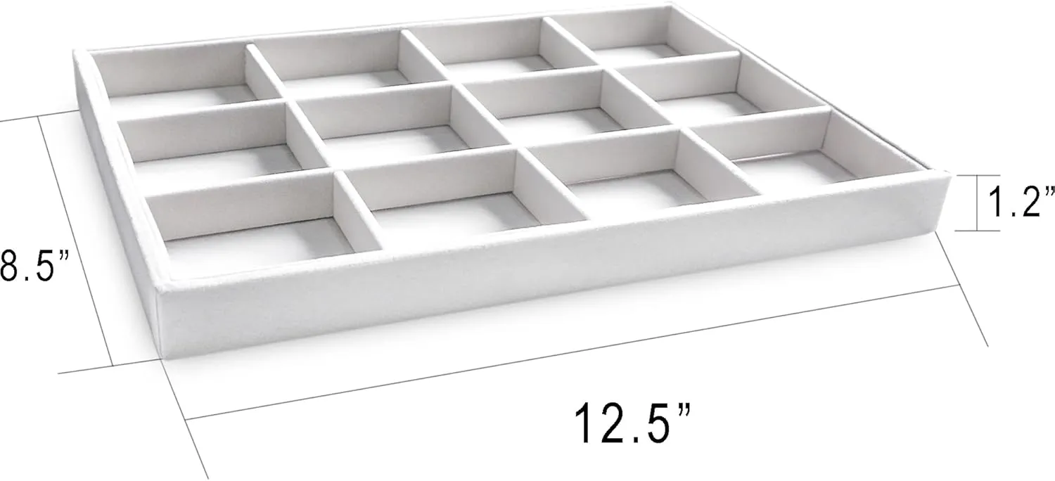 Frebeauty Stackable Velvet Jewelry Organizer Trays for Drawers Inserts Jewelry Storage Tray Display Case, Stud Earrings Bracelets Necklace Rings Accessories Trays for Women(Set of 4)(White)