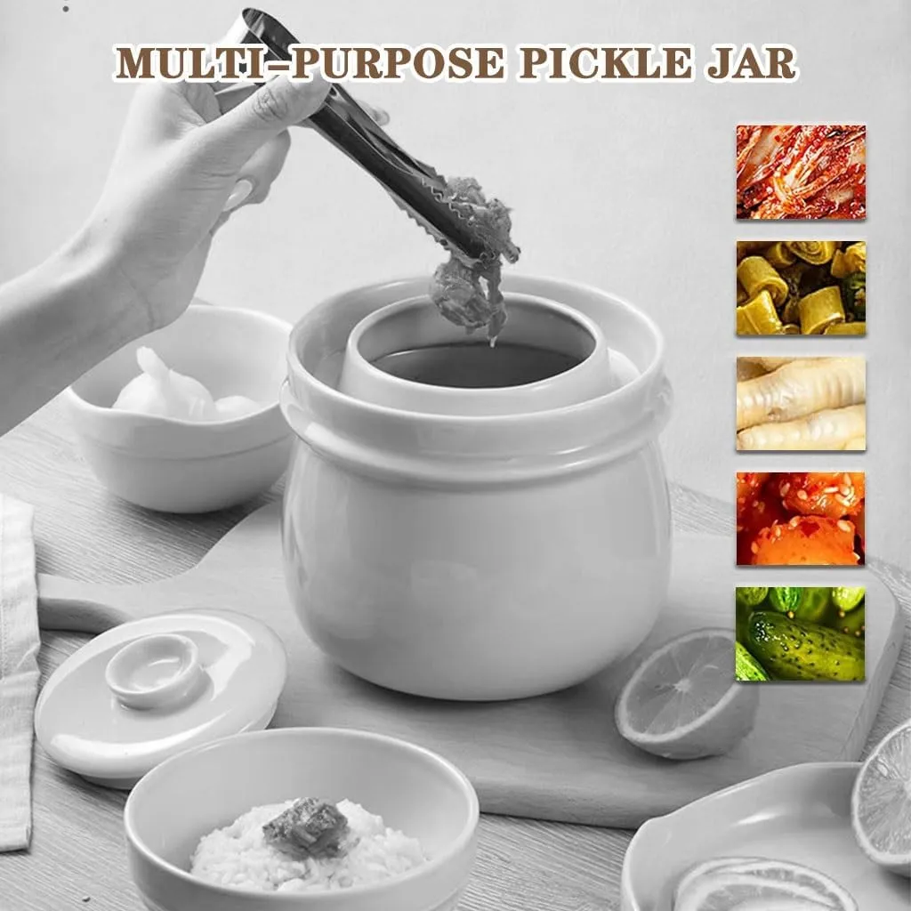 Fresh Pickling Crock, Double Lid Design Fermentation Tank, Water Seal Design Kombucha Kimchi Jar, Ceramic Material(Blue Color,2kg)