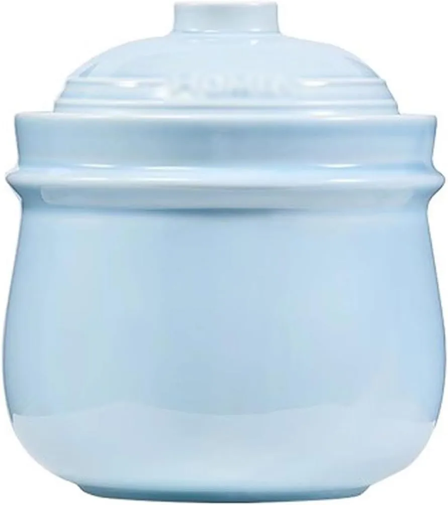 Fresh Pickling Crock, Double Lid Design Fermentation Tank, Water Seal Design Kombucha Kimchi Jar, Ceramic Material(Blue Color,2kg)