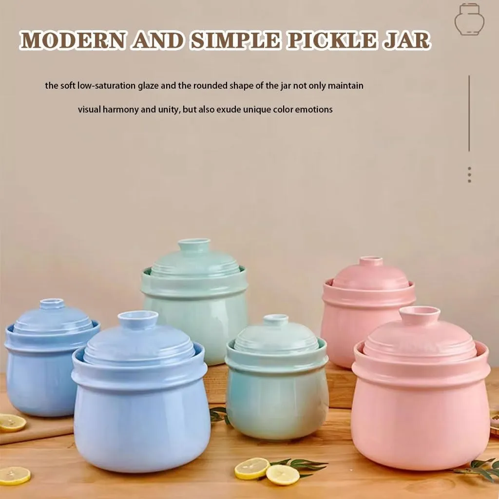 Fresh Pickling Crock, Double Lid Design Fermentation Tank, Water Seal Design Kombucha Kimchi Jar, Ceramic Material(Blue Color,3kg)