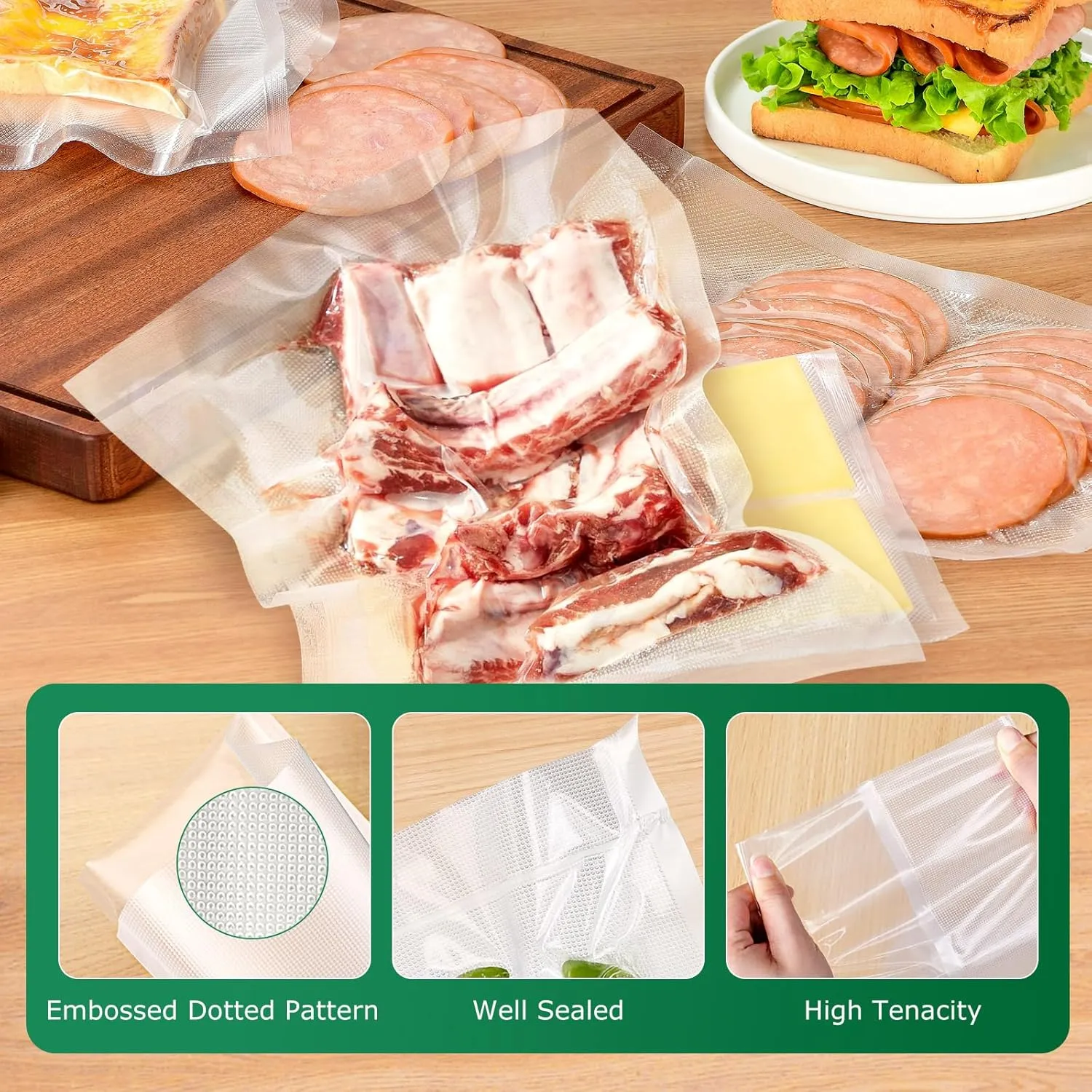FRESKO 8"x12" Food Vacuum Sealer Bags, 120Pcs PreCut Bags for Food Vacuum Storage, Vacuum Seal Food Sealer Bags with BPA Free and Heavy Duty, Great for Sous Vide Bag Meal Prep