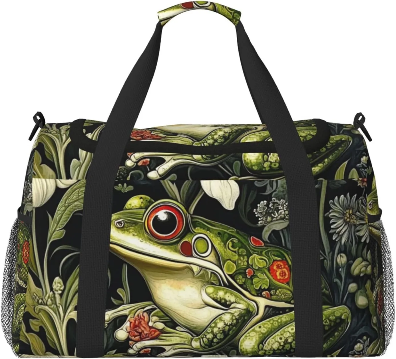 Frogs And Flowers Travel Duffel Bag Tote Bag Sports Gym Bag For Women And Men