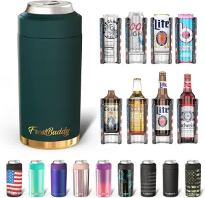 Frost Buddy Universal Buddy Can Cooler - Fits All - For Regular 12 & 16 oz or Slim-Size Bottles - Insulated Double-Walled Stainless Steel (Emerald Elegance)