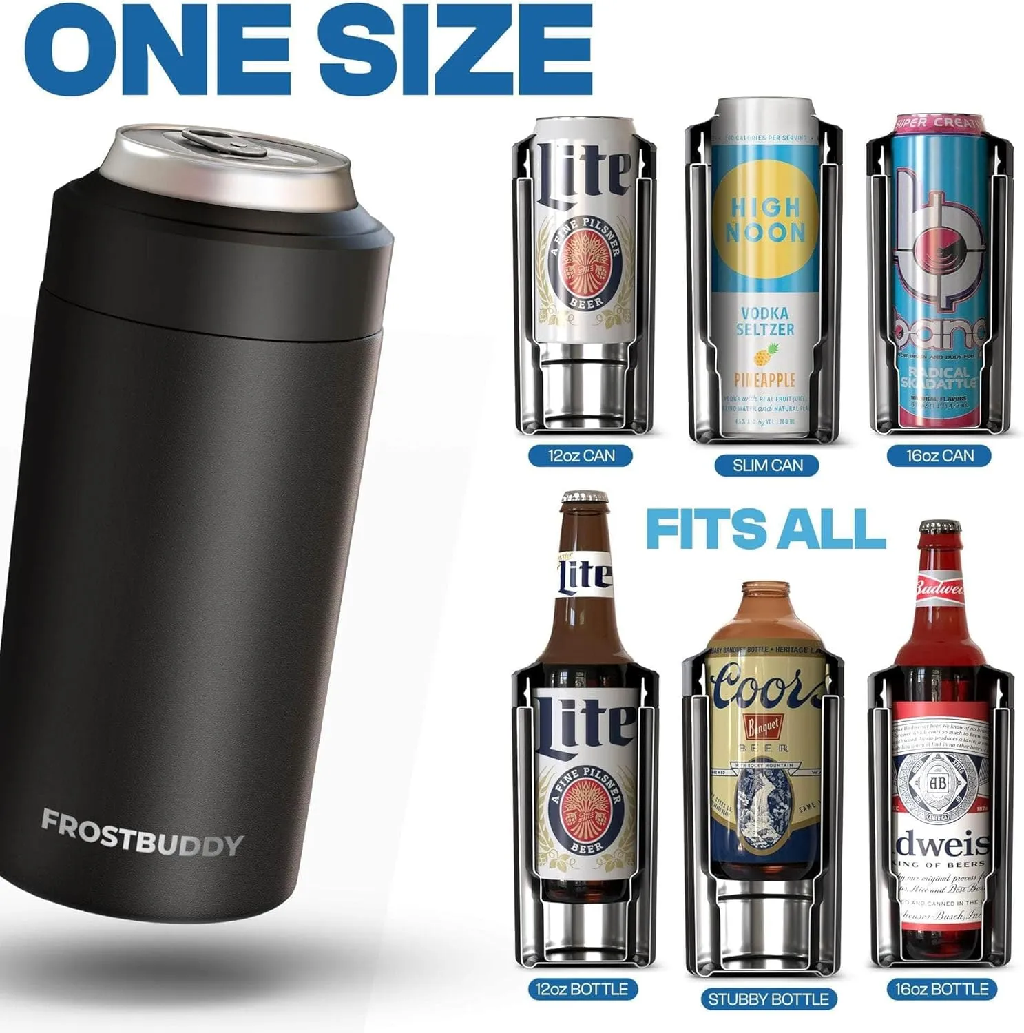Frost Buddy Universal Buddy Can Cooler - Fits All - For Regular 12 & 16 oz or Slim-Size Bottles - Insulated Double-Walled Stainless Steel (Emerald Elegance)
