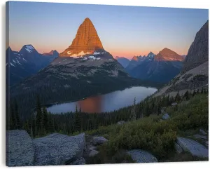 FUIENCFKE Canvas Wall Art Glacier Mountain Sunset Nature National Park Forest Landscape Canvas Paintings Wall Painting Rustic Home Decor Wall Decor for Living Room Office Ready to Hang 15x20inch
