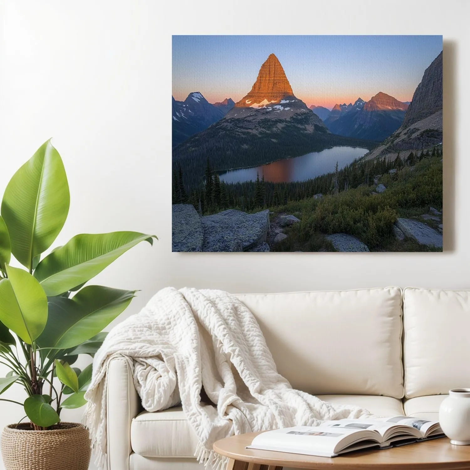 FUIENCFKE Canvas Wall Art Glacier Mountain Sunset Nature National Park Forest Landscape Canvas Paintings Wall Painting Rustic Home Decor Wall Decor for Living Room Office Ready to Hang 15x20inch