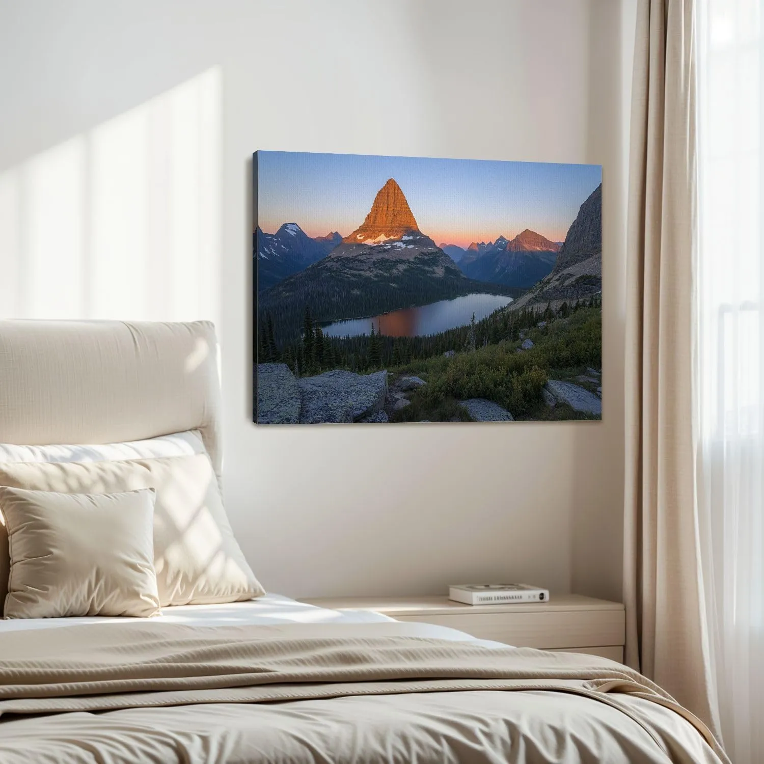 FUIENCFKE Canvas Wall Art Glacier Mountain Sunset Nature National Park Forest Landscape Canvas Paintings Wall Painting Rustic Home Decor Wall Decor for Living Room Office Ready to Hang 15x20inch