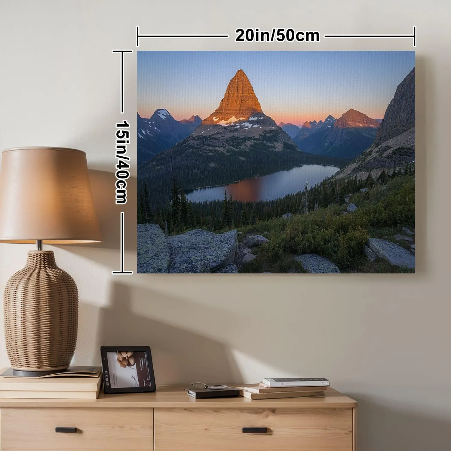 FUIENCFKE Canvas Wall Art Glacier Mountain Sunset Nature National Park Forest Landscape Canvas Paintings Wall Painting Rustic Home Decor Wall Decor for Living Room Office Ready to Hang 15x20inch