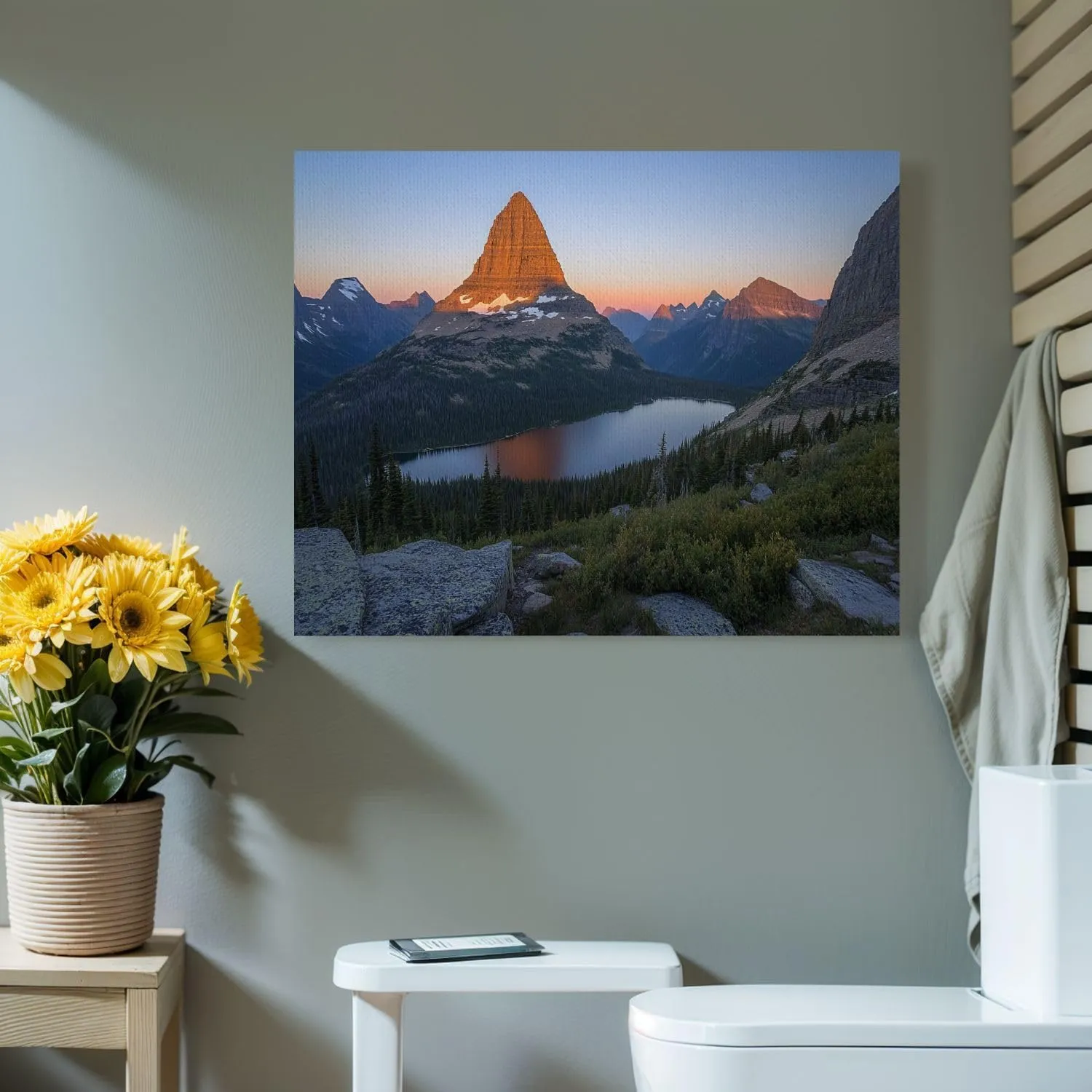 FUIENCFKE Canvas Wall Art Glacier Mountain Sunset Nature National Park Forest Landscape Canvas Paintings Wall Painting Rustic Home Decor Wall Decor for Living Room Office Ready to Hang 15x20inch