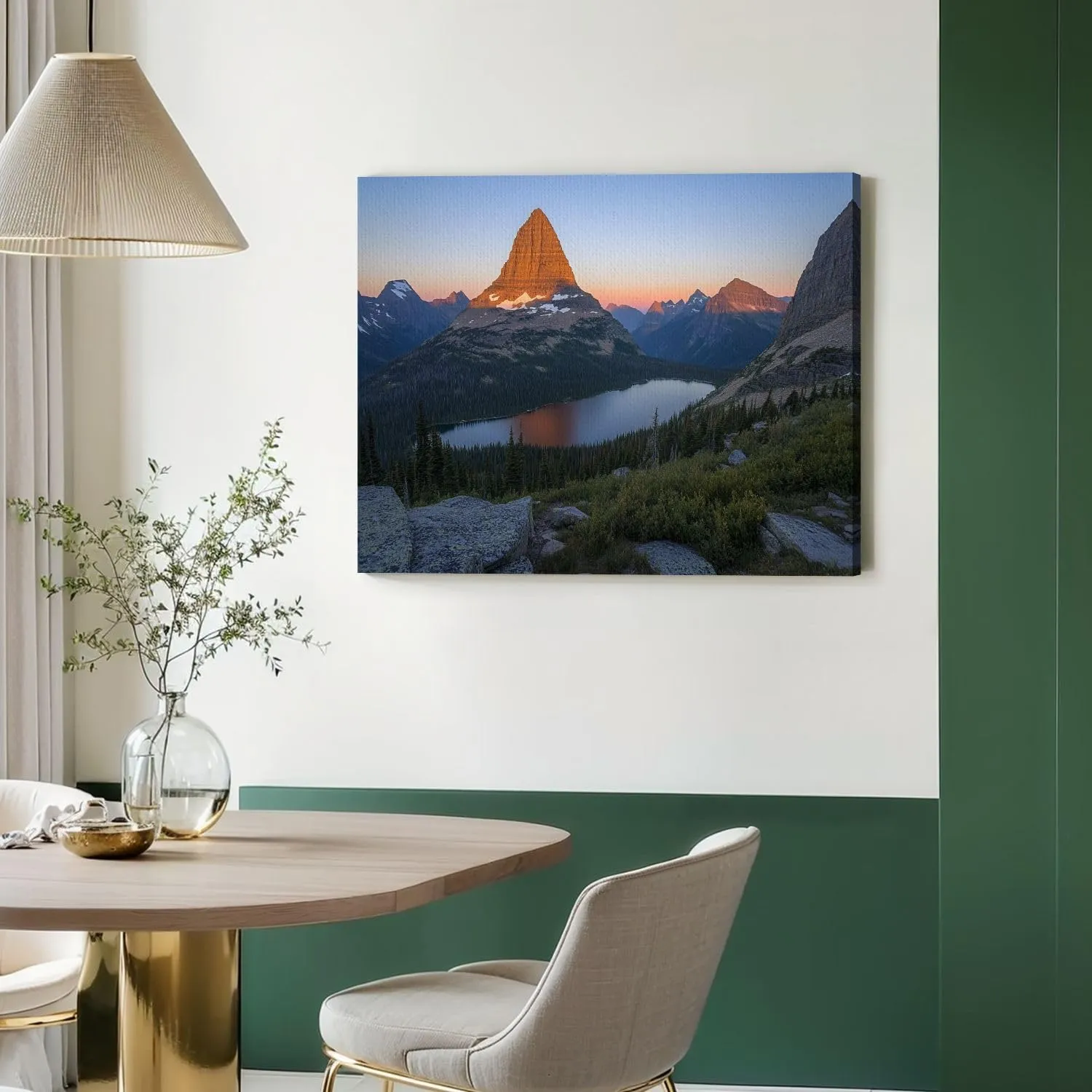 FUIENCFKE Canvas Wall Art Glacier Mountain Sunset Nature National Park Forest Landscape Canvas Paintings Wall Painting Rustic Home Decor Wall Decor for Living Room Office Ready to Hang 15x20inch