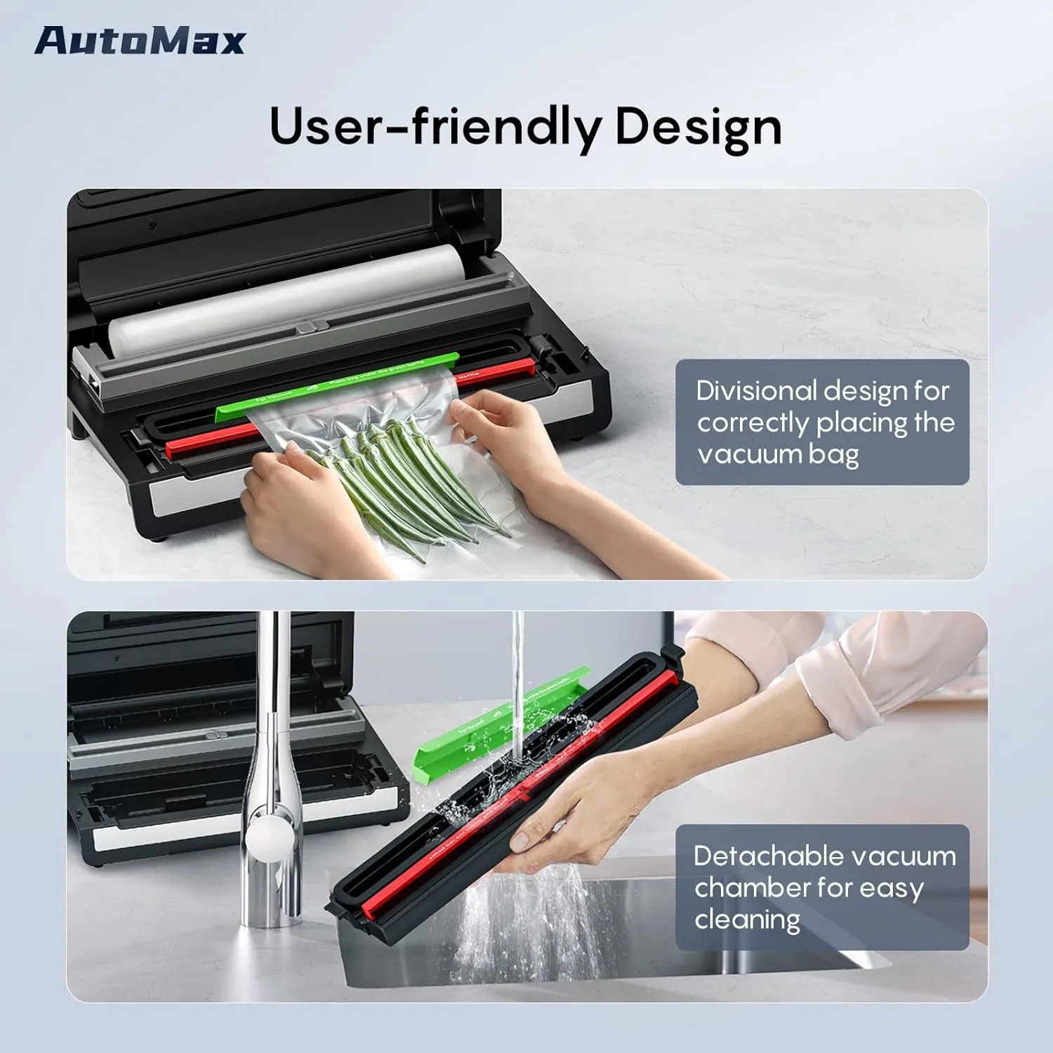 Fully Automatic Vacuum Sealer, 95Kpa Powerful Food Vacuum Sealer Machine, Auto Dry-Wet Detection | Bag Cutter | 2 Rolls Bags & 100 Pcs Precut Bags | Effortless Operation, Silver - Black