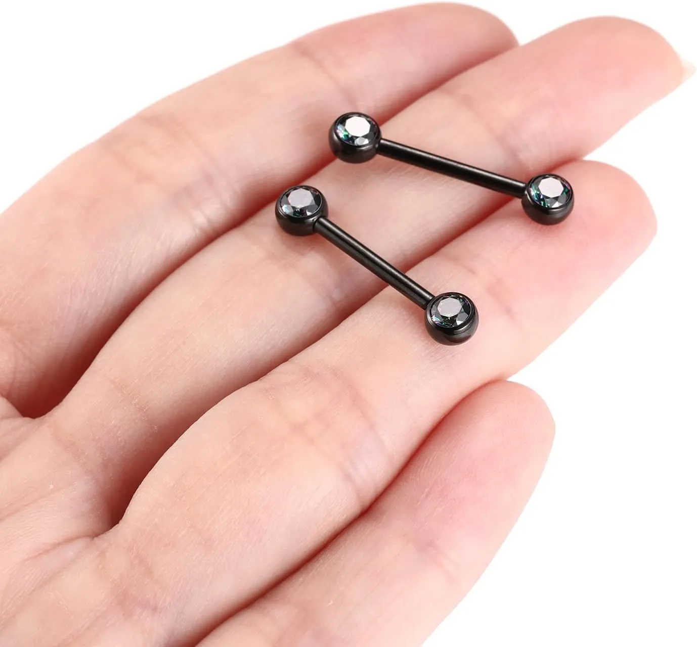 FUNLMO 1 Pair 14G Nipple Rings Flat Back Nipple Piercing Jewelry G23 Titanium Nipple Jewelry Internally Threaded Nipple Barbell Tongue Bridge Piercing Jewelry for Women