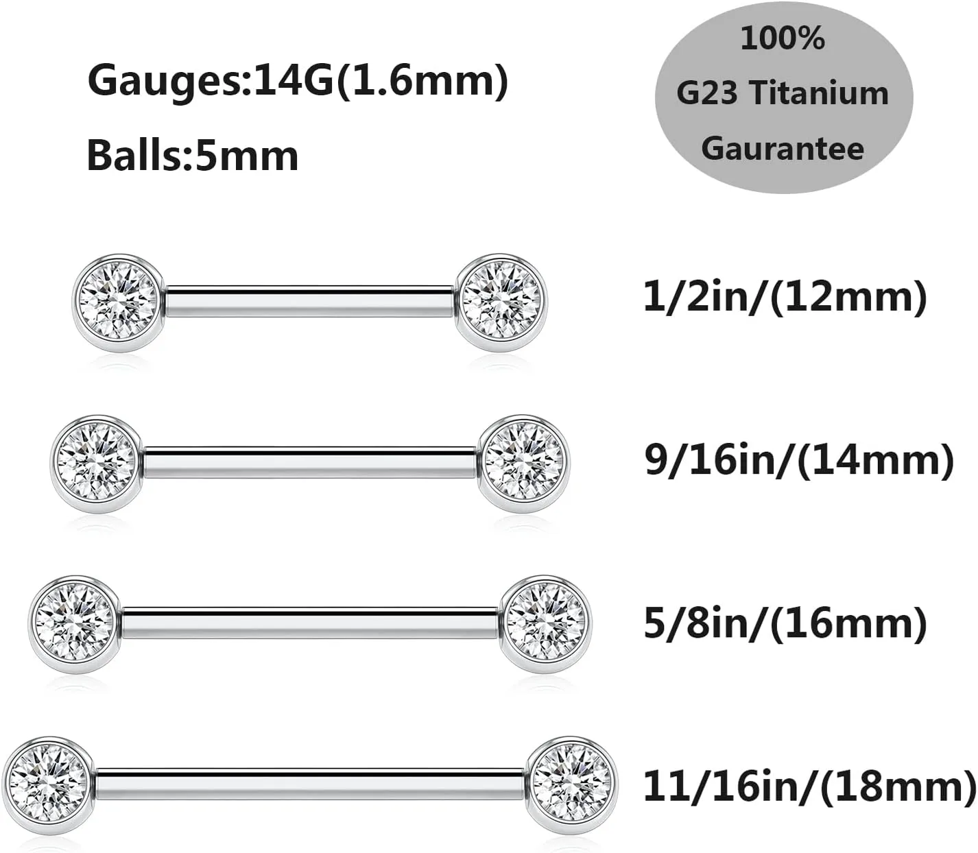 FUNLMO 1 Pair 14G Nipple Rings Flat Back Nipple Piercing Jewelry G23 Titanium Nipple Jewelry Internally Threaded Nipple Barbell Tongue Bridge Piercing Jewelry for Women