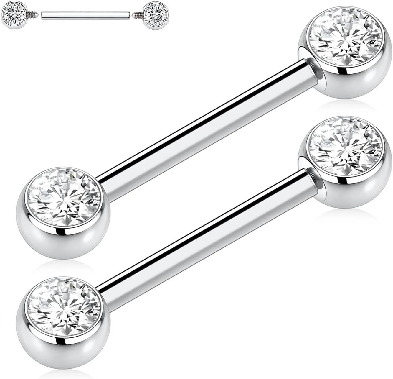 FUNLMO 1 Pair 14G Nipple Rings Flat Back Nipple Piercing Jewelry G23 Titanium Nipple Jewelry Internally Threaded Nipple Barbell Tongue Bridge Piercing Jewelry for Women