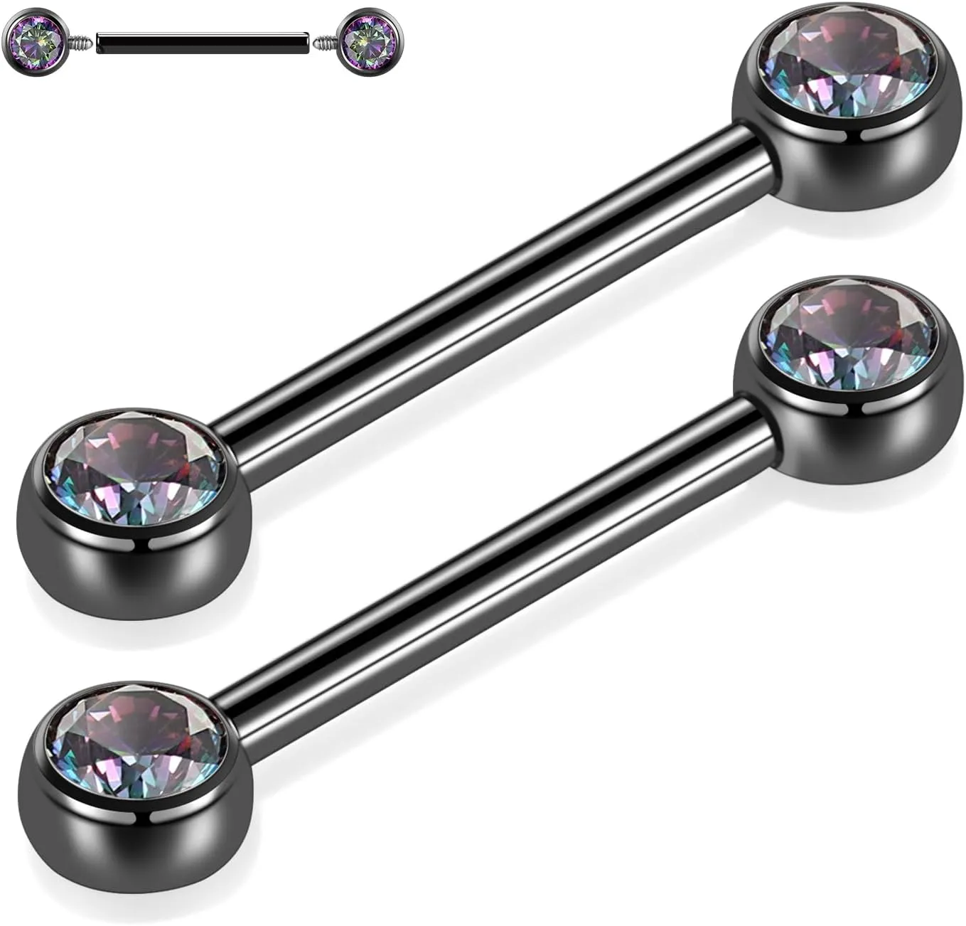 FUNLMO 1 Pair 14G Nipple Rings Flat Back Nipple Piercing Jewelry G23 Titanium Nipple Jewelry Internally Threaded Nipple Barbell Tongue Bridge Piercing Jewelry for Women