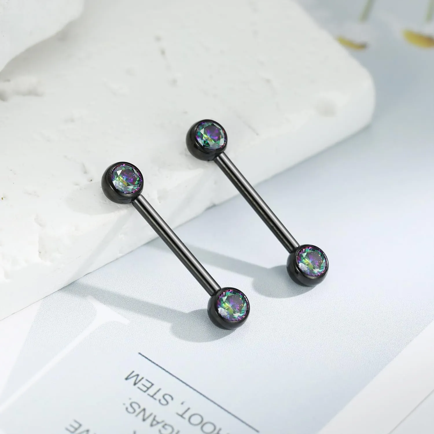 FUNLMO 1 Pair 14G Nipple Rings Flat Back Nipple Piercing Jewelry G23 Titanium Nipple Jewelry Internally Threaded Nipple Barbell Tongue Bridge Piercing Jewelry for Women