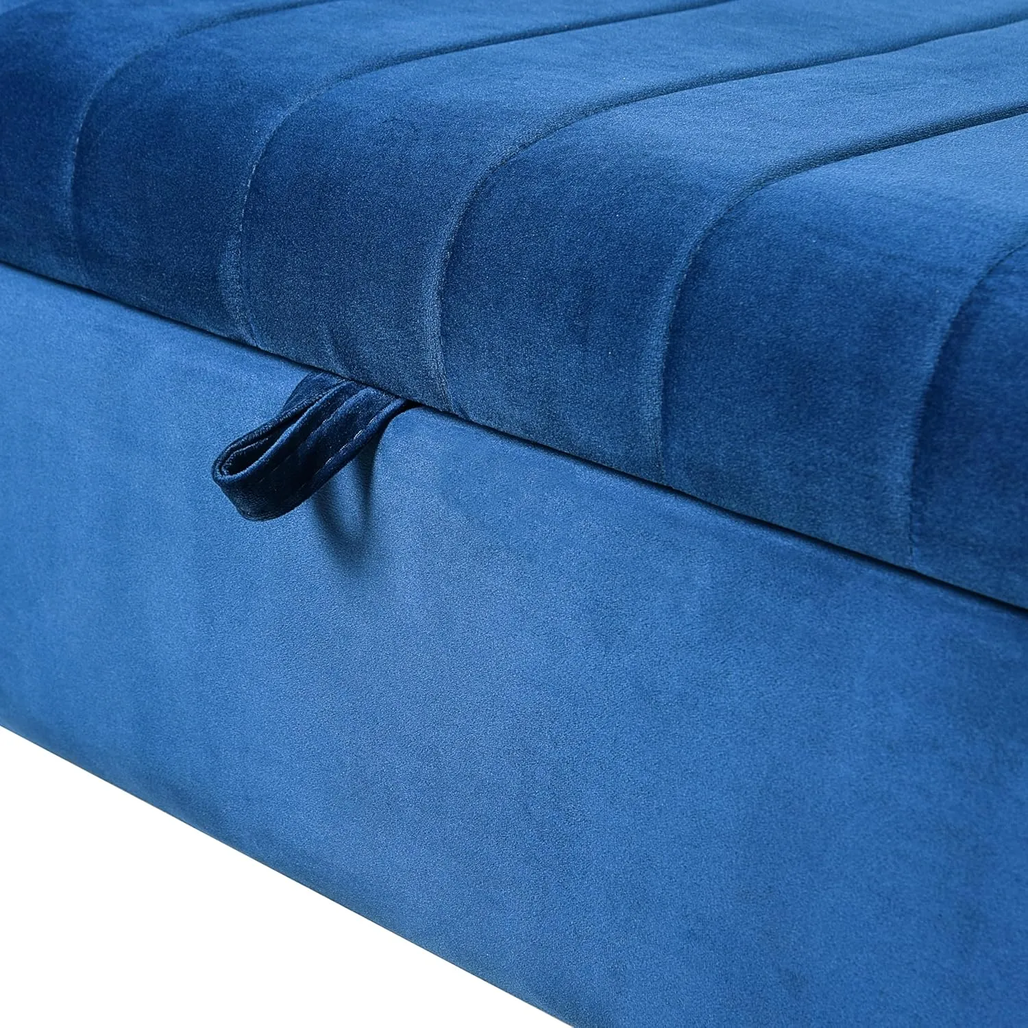 Furniliving 48 Inch Storage Bench for Living Room, Upholstered Bench Ottoman with Velvet Fabric, Modern Entryway Bench with Woodern Legs for Bedroom, Living Room, Shoe Storage & Seating, Blue
