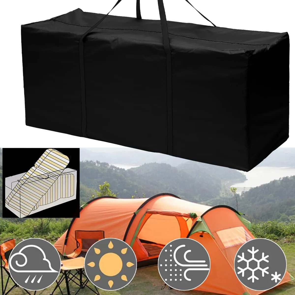 Furniture Storage Bags, Storage Duffle Bag, Cushion Trunk Storage Bag, Outdoor Garden Furniture Bag, 210D Rip Proof Oxford Fabric Tree Storage Bag, Cushion Storage (Black, 173 * 76 * 51cm)