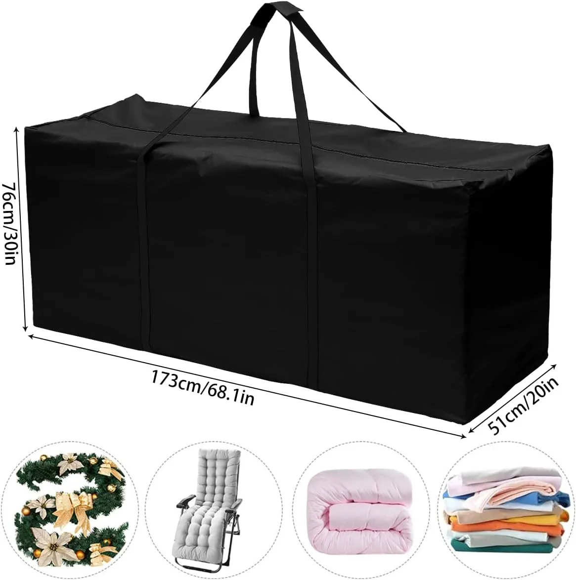 Furniture Storage Bags, Storage Duffle Bag, Cushion Trunk Storage Bag, Outdoor Garden Furniture Bag, 210D Rip Proof Oxford Fabric Tree Storage Bag, Cushion Storage (Black, 173 * 76 * 51cm)