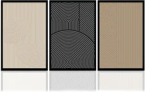 FWAHREN Framed Modern Abstract Minimalist Neutral Canvas Wall Art, Geometric Textured Line Mid Century Prints Artwork, Contemporary Japandi Wall Decor, Living Room Bedroom Office, Set of 3, 16x24in