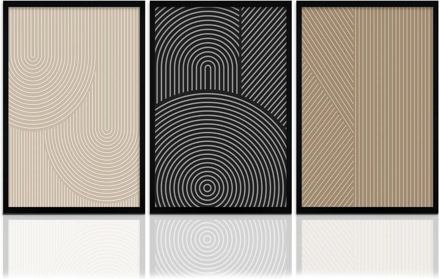 FWAHREN Framed Modern Abstract Minimalist Neutral Canvas Wall Art, Geometric Textured Line Mid Century Prints Artwork, Contemporary Japandi Wall Decor, Living Room Bedroom Office, Set of 3, 16x24in