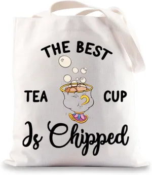G2TUP Chip and Mrs Potts Shoulder Bag Tea Party Tote The Best Teacup Is Chipped Belle Beast Inspired Canvas Bag