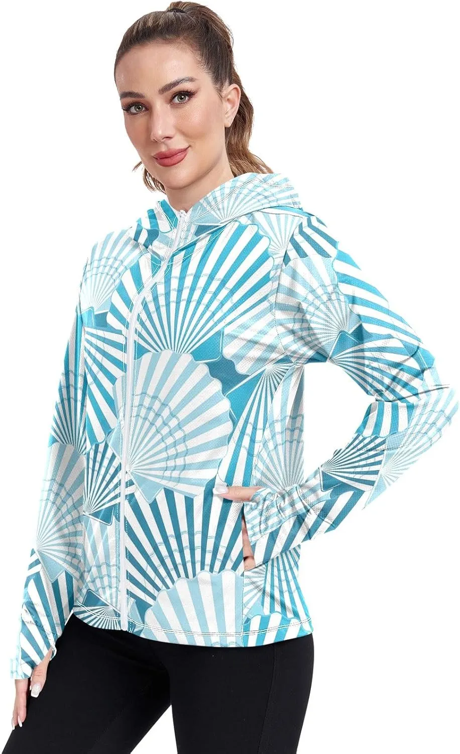 GAIGEO Tropical Palm Leaves Floral Blue Women Jacket UPF 50  Lightweight Summer Jackets for Women, Breathable Fabric, S